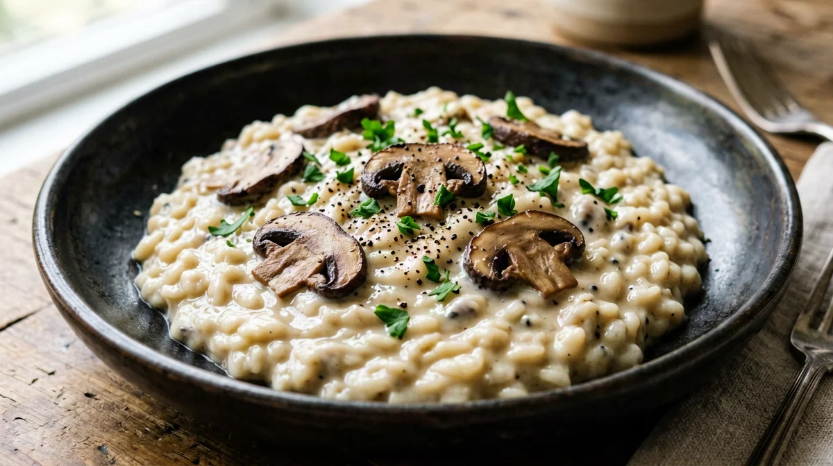 Risotto ai porcini con crema di cannellini e prezzemolo