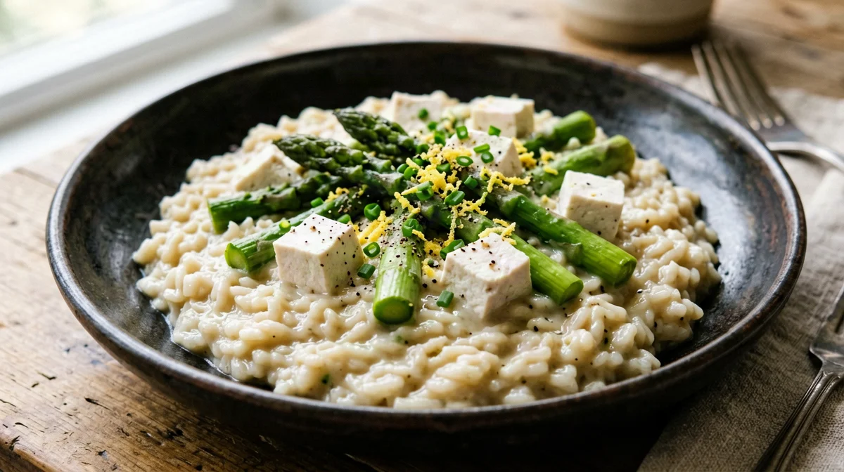Risotto agli asparagi con tofu al limone ed erba cipollina
