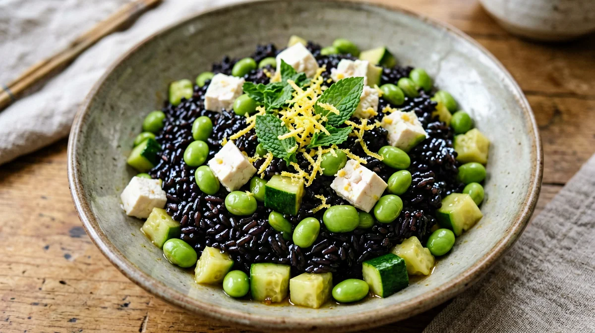 Riso Venere con zucchine, edamame e menta