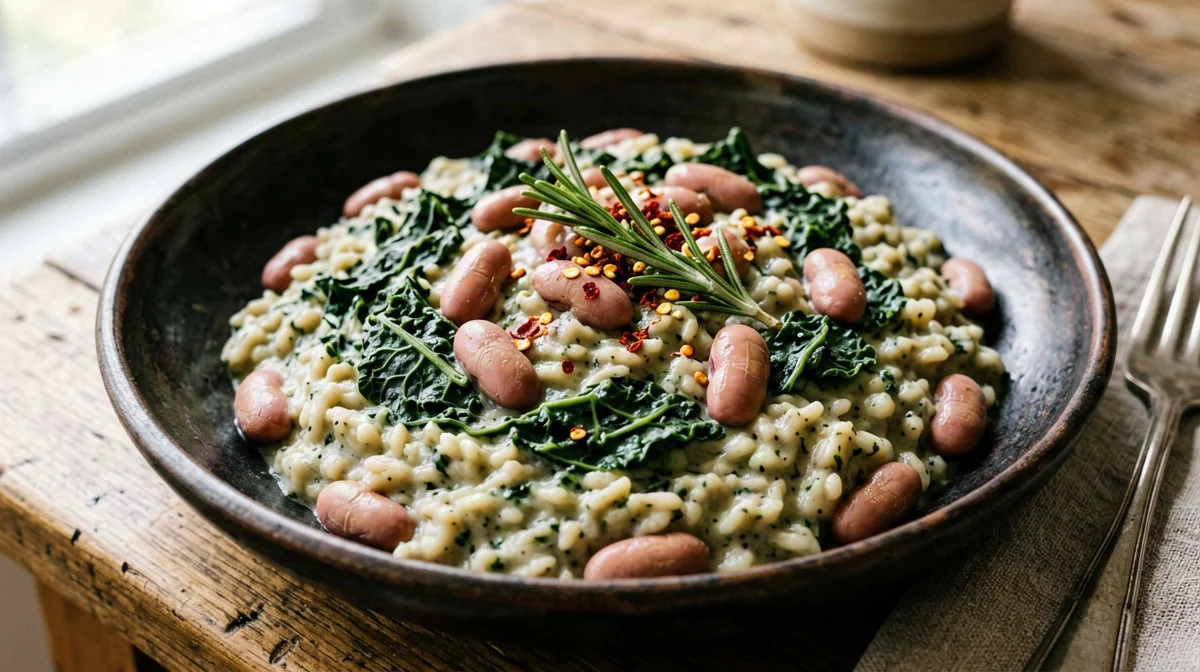 Cavolo nero and borlotti risotto with rosemary