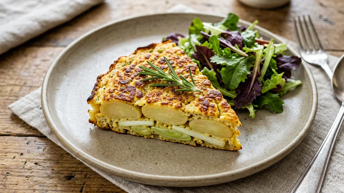 Chickpea-flour frittata with leeks and potatoes, baked