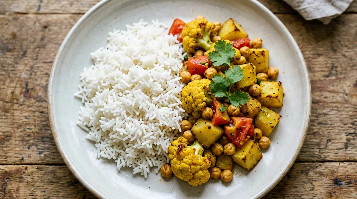Aloo gobi di cavolfiore e patate con ceci e coriandolo