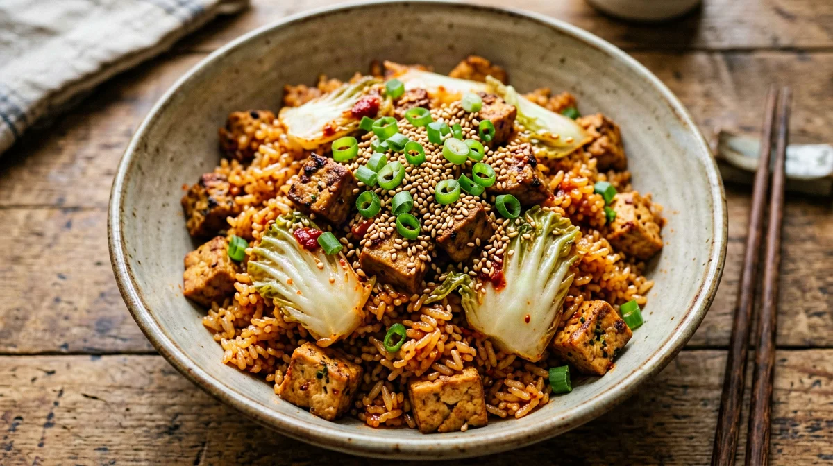Riso saltato coreano con tofu e cavolo cinese piccante