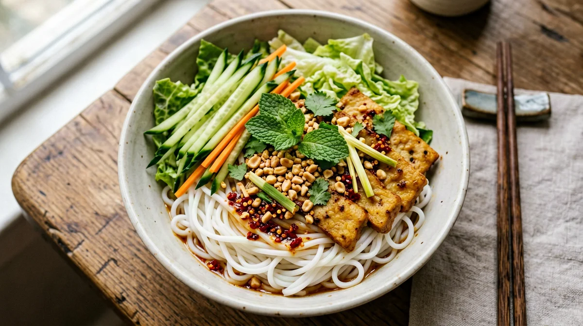 Insalata vietnamita di spaghetti di riso e tempeh alla citronella