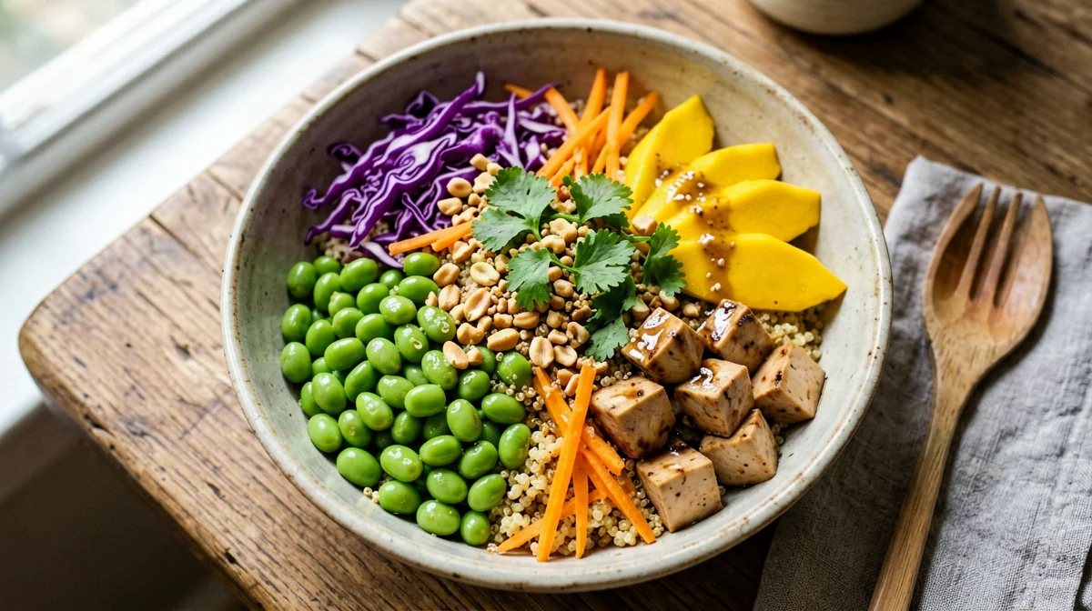 Insalata thai di quinoa ed edamame al lime e arachidi