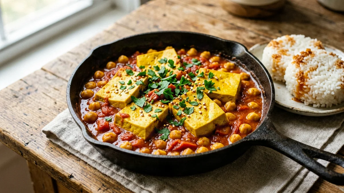 Shakshuka di tofu e ceci con peperoni e cumino