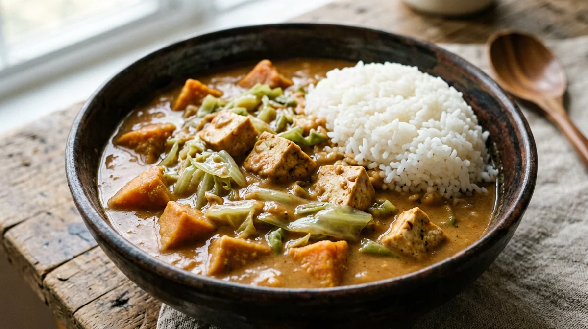 Mafe senegalese di tofu e patate dolci al burro di arachidi