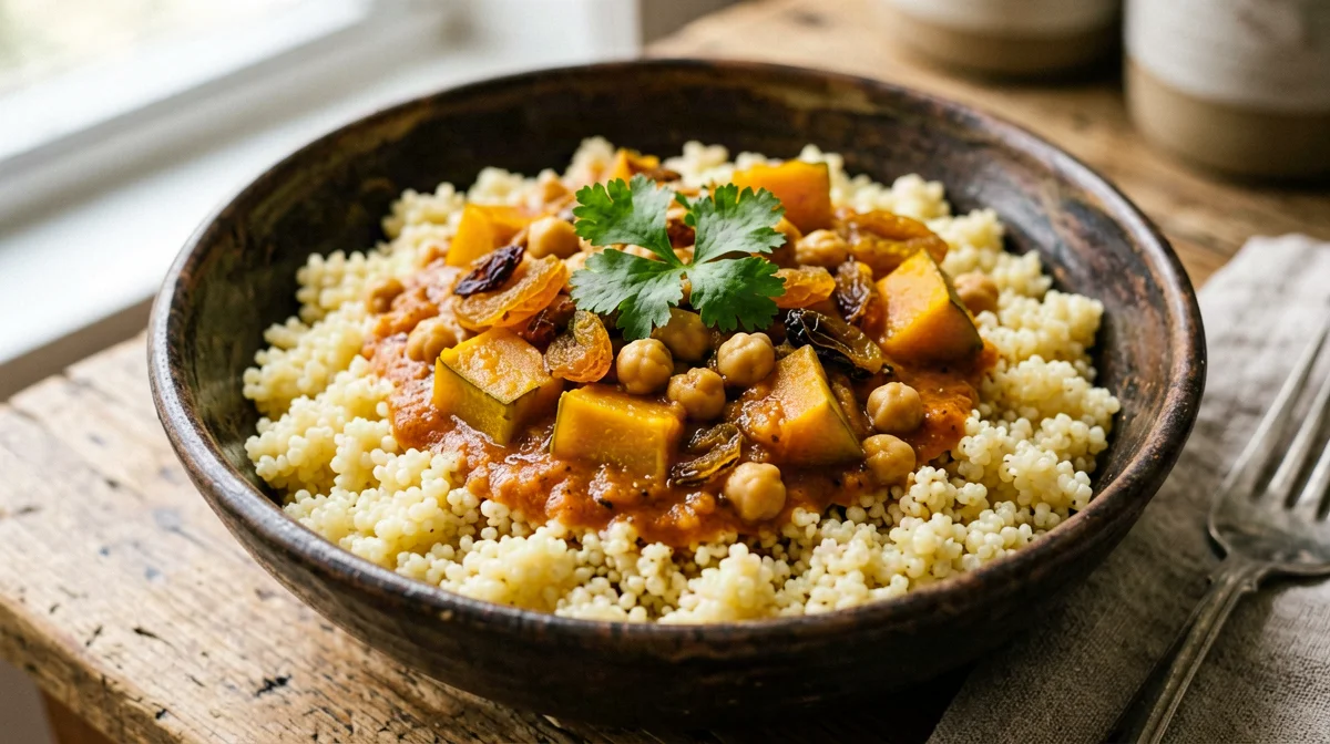 Chickpea, squash and dried apricot tagine with millet