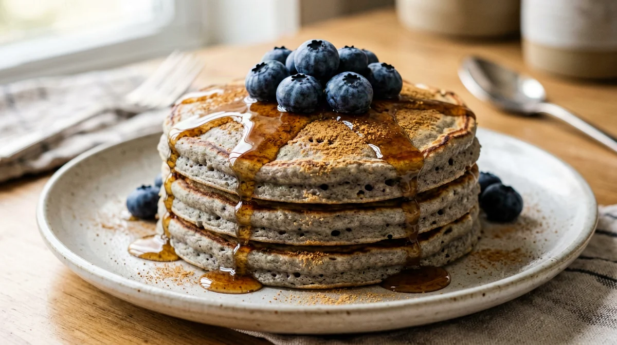 Buckwheat pea protein pancakes with blueberries