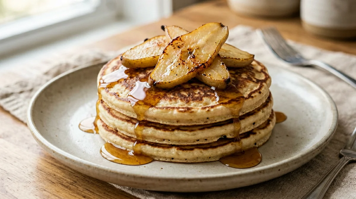 Chestnut flour pea protein pancakes with pears
