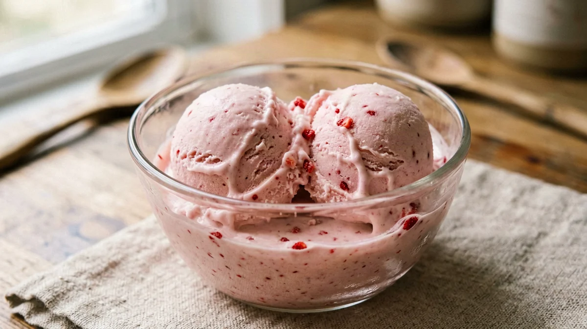 Strawberry protein ice cream with pea milk