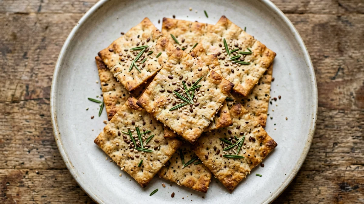 Crackers proteici di semi di lino e ceci al rosmarino