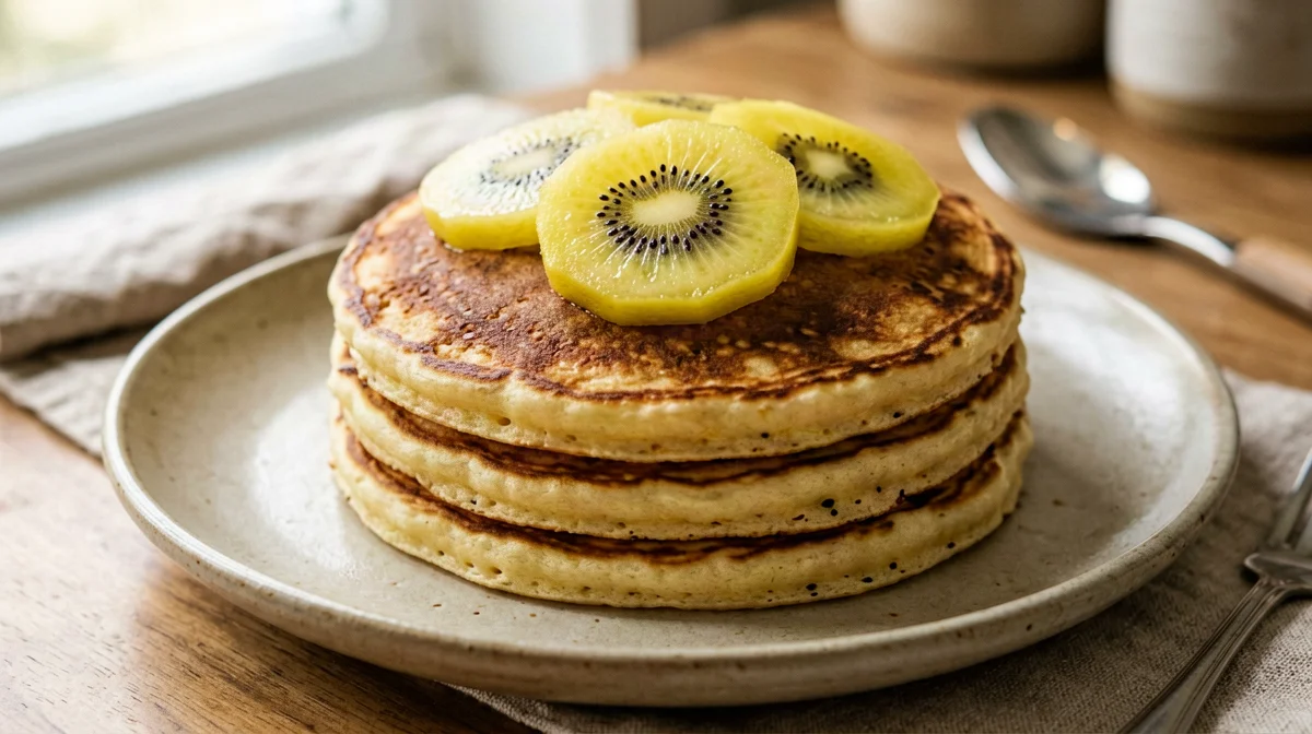 Pancake di banana e farina di miglio con kiwi giallo
