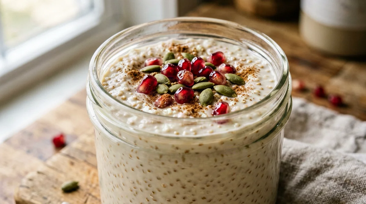 Quinoa overnight alla bevanda di piselli con melagrana