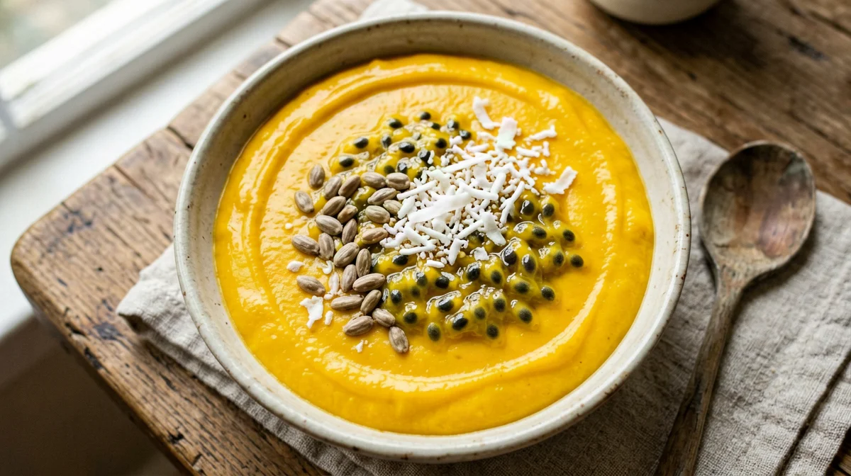 Mango passion fruit protein smoothie bowl