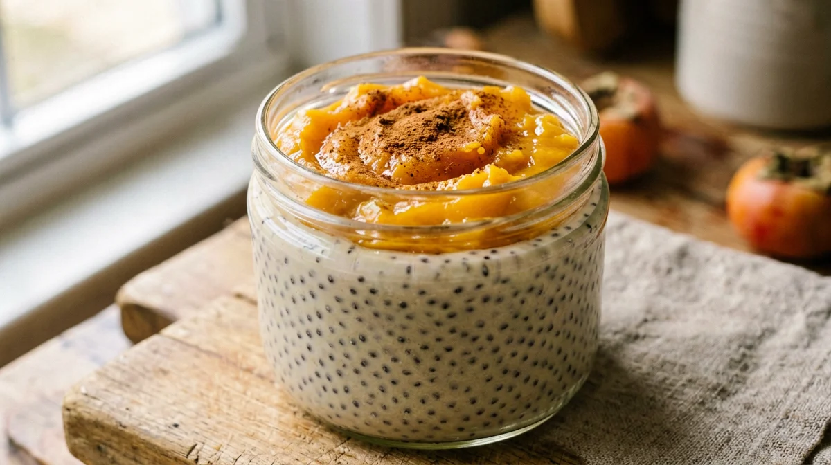 Vanilla chia pudding with persimmon and cinnamon