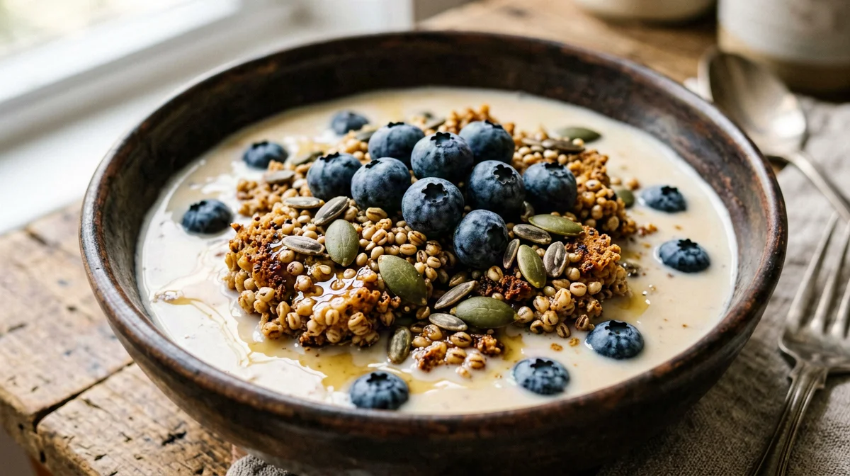 Granola proteica di grano saraceno e semi con mirtilli
