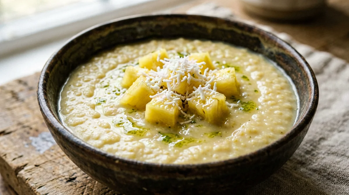 Coconut millet porridge with pineapple and lime
