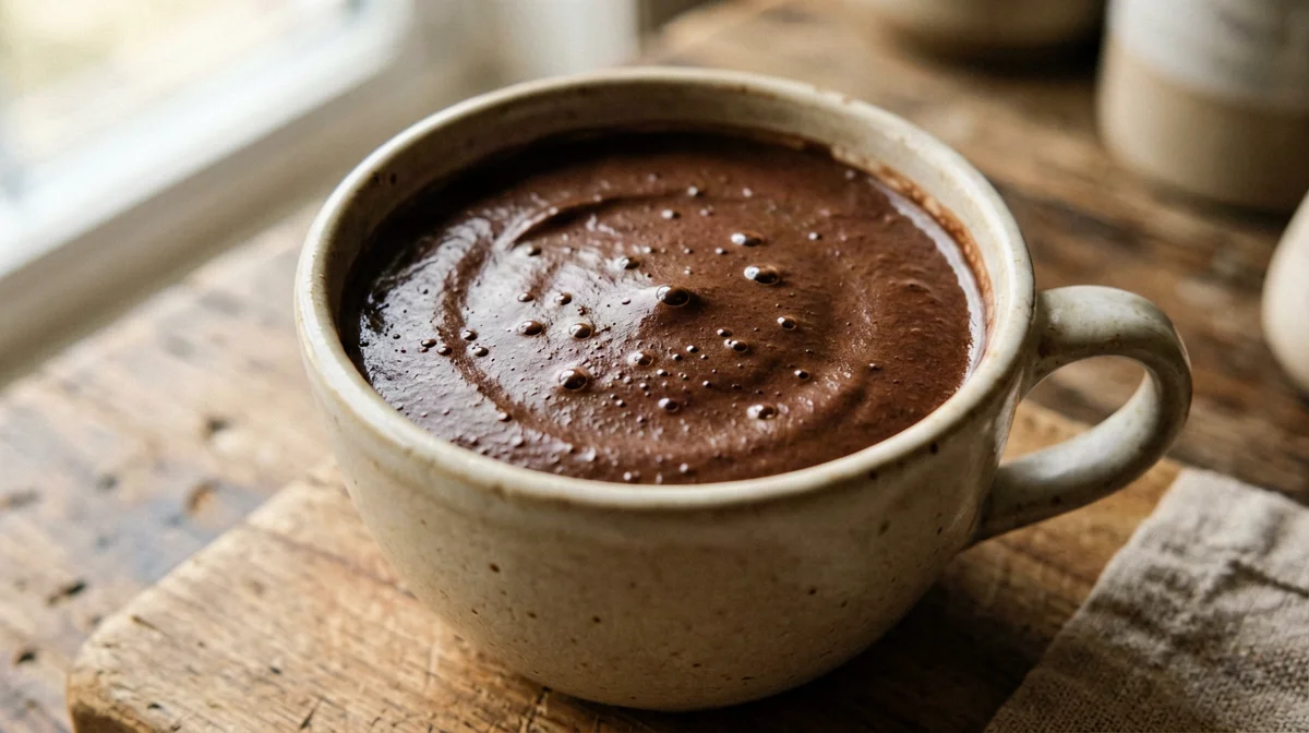 Mousse proteica al cioccolato fondente e bevanda di piselli