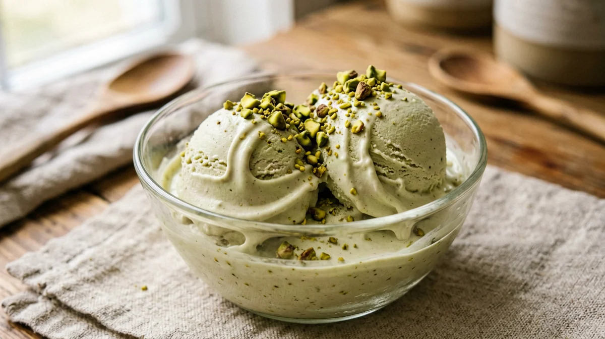 Pistachio pea milk protein ice cream