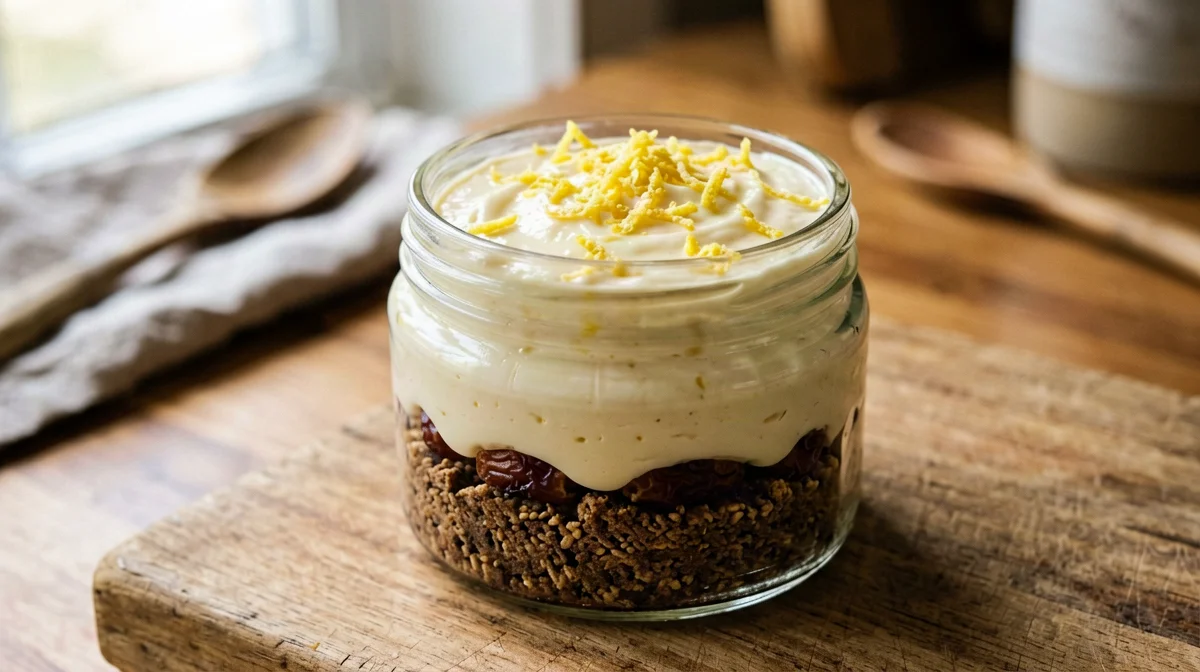 Vegan protein cashew lemon cheesecake jar