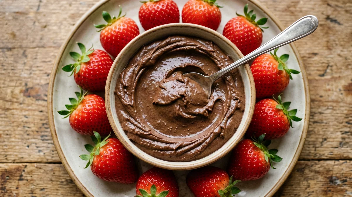 Hummus dolce proteico al cacao con fragole